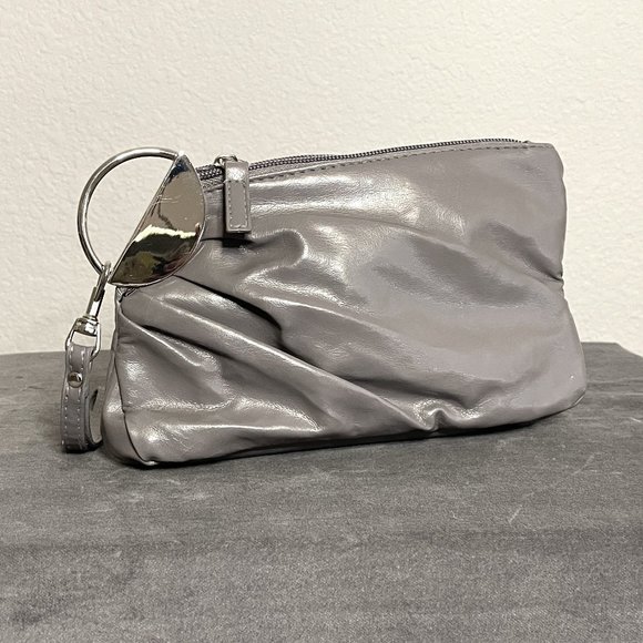 Gray Leather Clutch Purse with Chrome Details - Picture 1 of 2